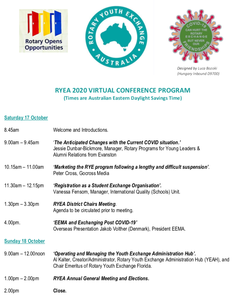 Rotary Youth Exchange Australia 2020 Virtual Conference Program